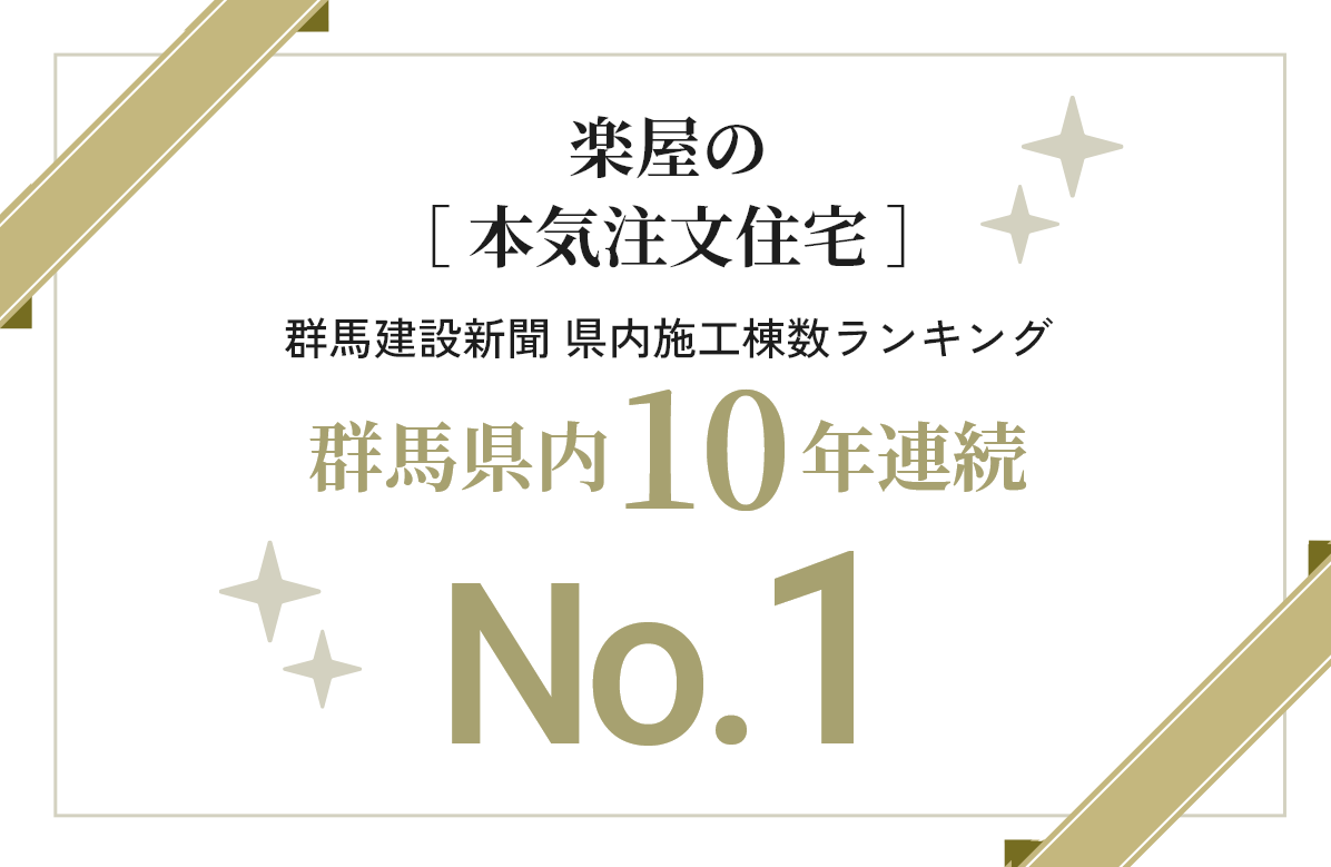 楽屋の［ 本気注文住宅 ］群馬建設新聞 県内施工棟数ランキング群馬県内8年連続No.1